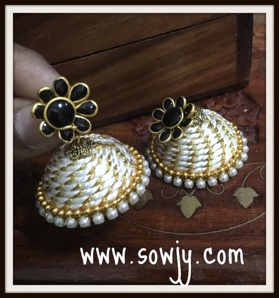 Large Sized Zari Thread Light weighted Jhumkas In White and Black!!!!!
