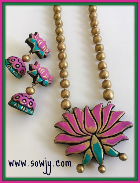 Lovely Lotus terracotta set with Jhumkas in Shades of Pink and Green!!!!
