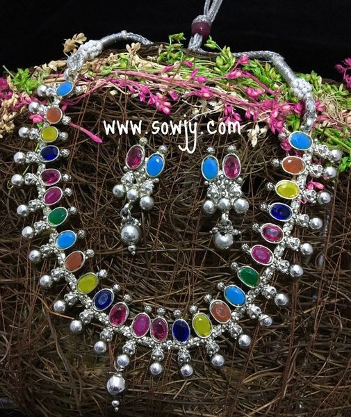 Trendy Silver Plated necklace with MultiColored and Matching Studs!!!!!!!!