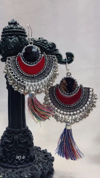 Trendy light weighted Maroon color Afghan Oxidised Earrings with Tassels!!!!