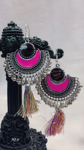 Trendy light weighted Pink color Afghan Oxidised Earrings with Tassels!!!!