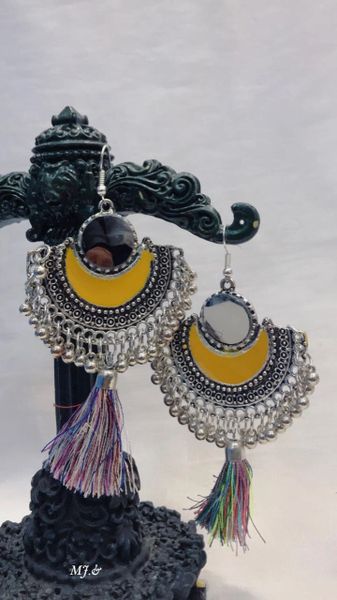 Trendy light weighted Yellow color Afghan Oxidised Earrings with Tassels!!!!