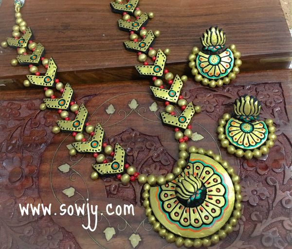 Grand Golden Lotus Terracotta Haaram with Lotus Bali Earrings!!!