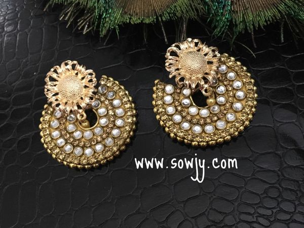 Grand Designer Chaandbali Earrings in Gold with Kundan Stones!!!!