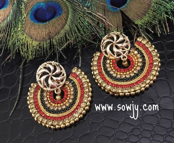 Grand Designer Chaandbali Earrings in GRed,Green and Gold Combo!!!!