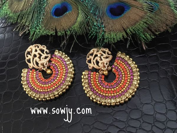 Grand Designer Chaandbali Earrings in Orange,Pink and Gold Combo!!!!