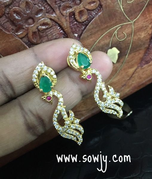 Lovely Peacock AD Emerald Stone Long Studs!!!