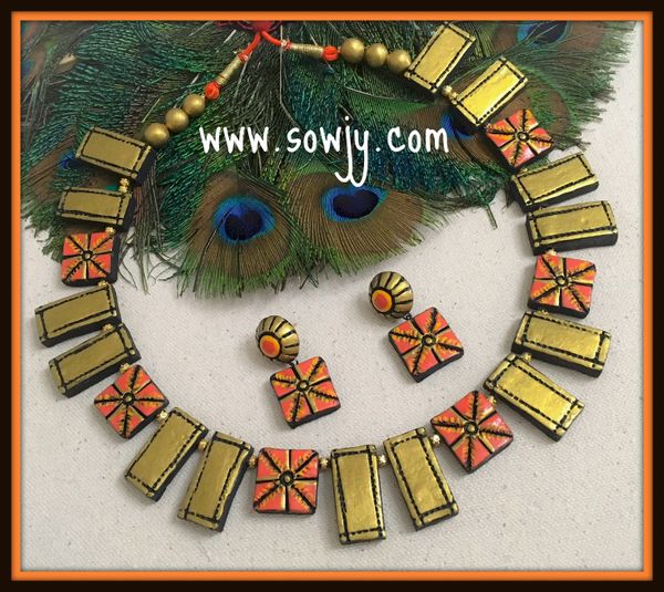 Trendy Square and Rectangled Designer terracotta Set in Shades of Orange and Gold!!!