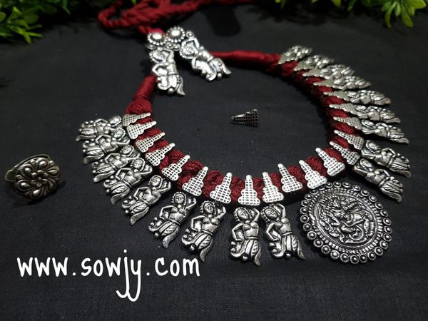 Trendy Oxidised Human Charm Necklace in Dark Red with Studs,Nosepin and Finger Ring!!!!