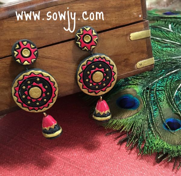 Trendy Long Light Weighted Terracotta Earrings in SHades of Red and Black !!!!