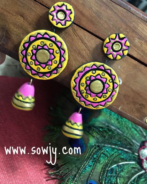 Trendy Long Light Weighted Terracotta Earrings in SHades of Light Pink and Yellow !!!!