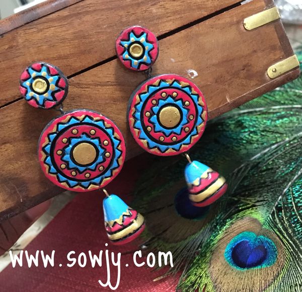 Trendy Long Light Weighted Terracotta Earrings in SHades of Red and Blue !!!!