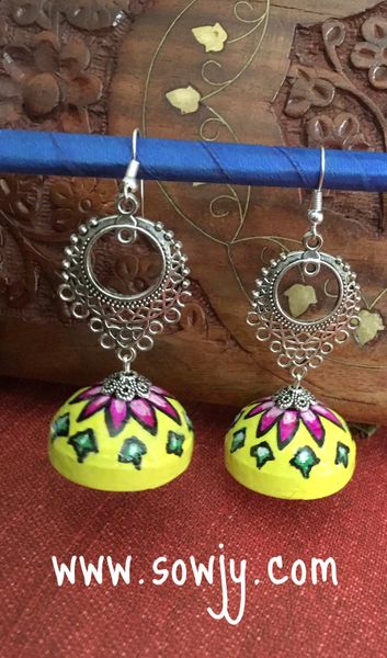Long Designer Floral Jhumkas in Shades of yellow and Pink!!!!