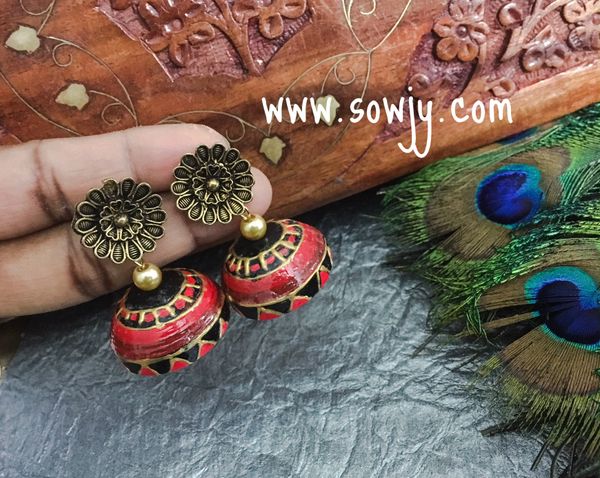 Red and Black Designer Paper Quilled Jhumkas with gold studs!!!