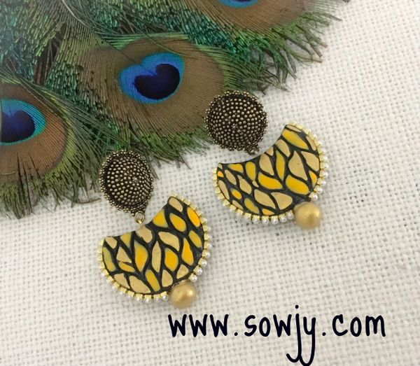 Trendy Half Moon Terracotta Earrings in Yellow and Gold!!!!