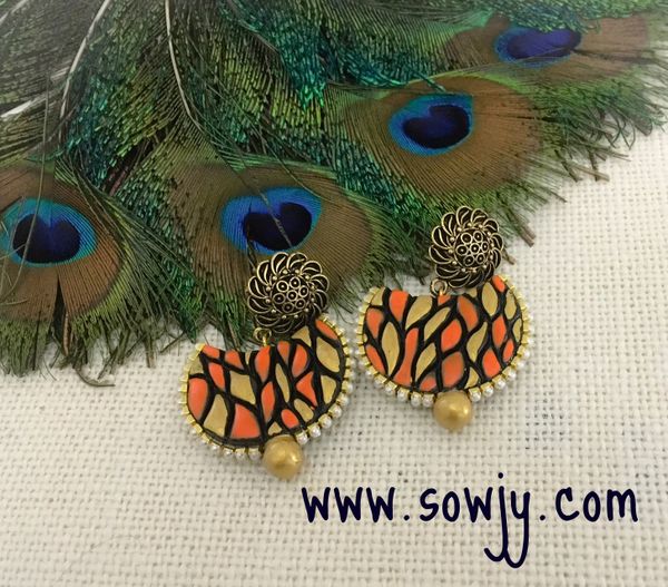 Trendy Half Moon Terracotta Earrings in Orange and Gold!!!!