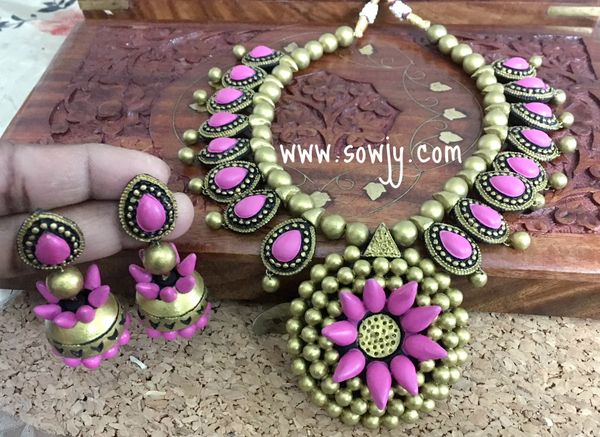 Very Grand Designer Lotus Pendant Haaram with Lotus Jhumkas and Designer Beads!!!!