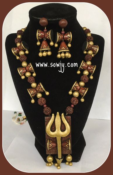 Grand Designer Shiva's Trishul Terracotta Haaram with Designer Udukai Beads and Udukai Jhumkas!!!!