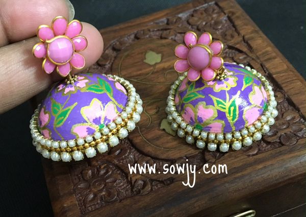 Floral Paper quilled Jhumkas in Shades of purple and Pink- Large Sized!!!