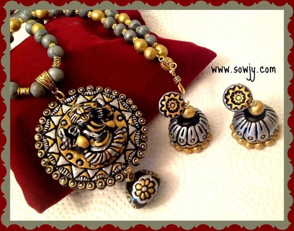 Handcarved Ganesha Terracotta Set in Shades of SIlver and Gold!!!!