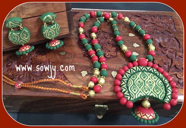 Green and Red Bali Style Necklace set with Bali Earrings!!!!!