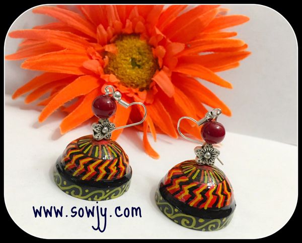 Designer Black and Red Medium Sized Jhumkas!!!!