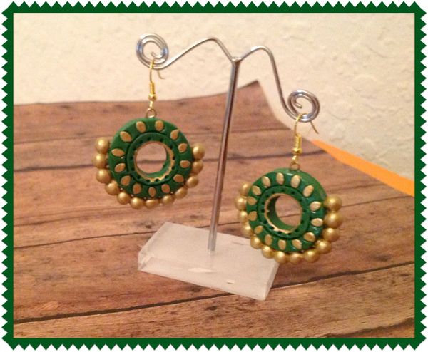 LeafGreen and Gold Chandbali Earrings!!!!!