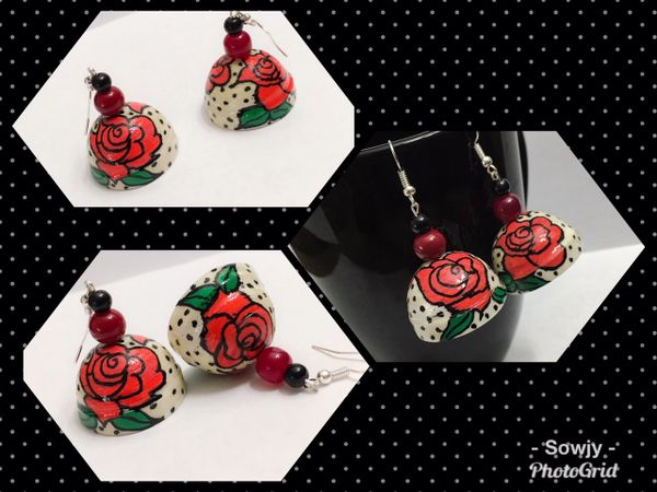 HandPainted Lovely Red Rose Floral Jhumkas!!!!