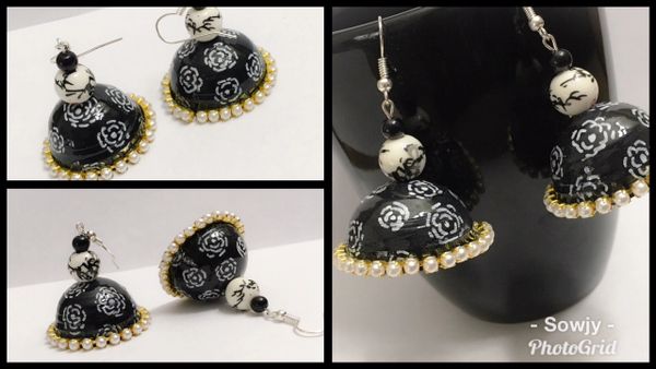 Black Based and White Rose Paper quilled Jhumkas!!!!