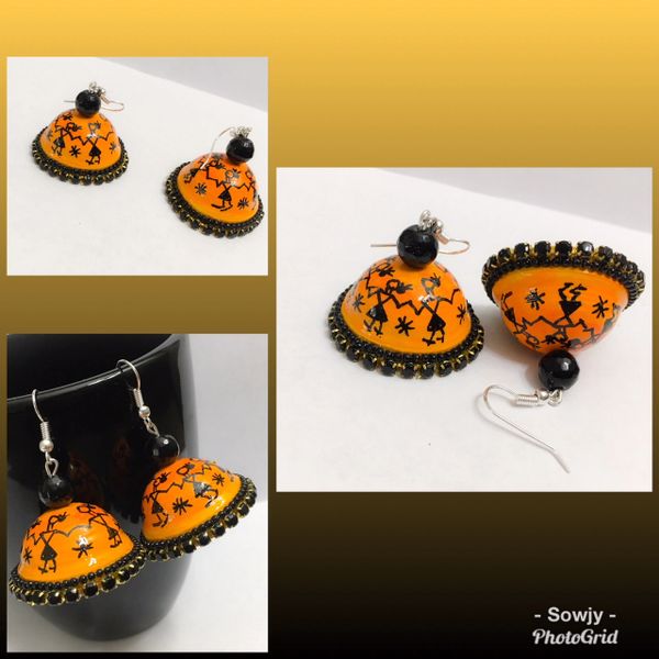 Yellow,Orange and Black Shaded Warli Jhumkas!!!!