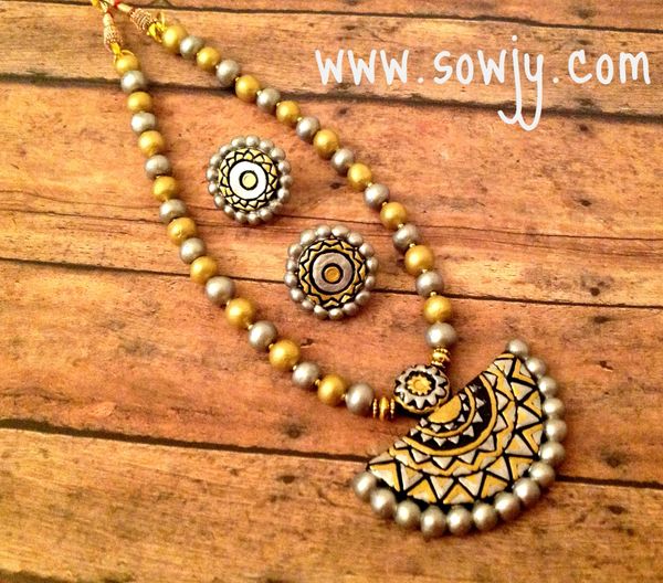 Gold and Silver Semi Circle Pattern in Terracotta Clay!!!!