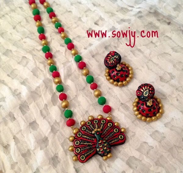 Peacock Set in Red and Green with Peacock Jhumkas!!!!!