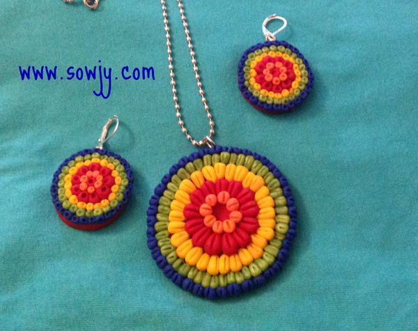 Rainbow Floral Pendant Set in Polymer Clay!!!!!