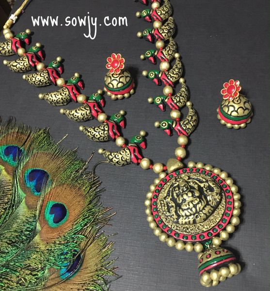 very Grand lakshmi Big Pendant peacock Long Haaram with Big Sized Light weighted Jhumkas!!!