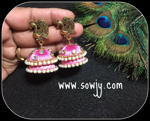 Pink Double Layer Silk Thread Jhumkas!!!