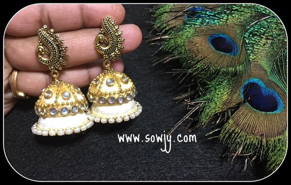 Cream/Golden Silk Thread Double Layer Jhumkas with Stones!!!!