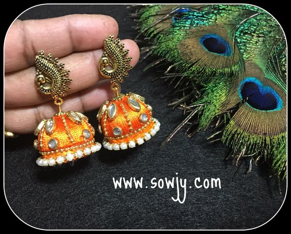 Grand Orange Double Layer Silk Thread Jhumkas with Stones!!!