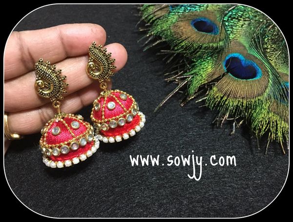 Grand Red Double Layer Silk Thread Designer Stone Jhumkas!!!!