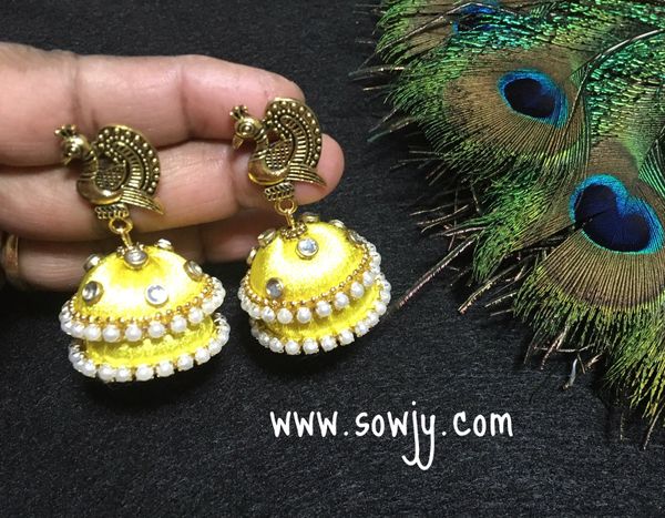 Yellow Silk Thread Double Layer Jhumkas with Stones!!!!