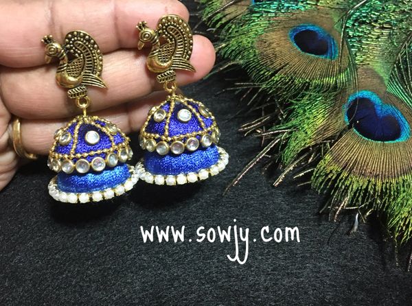 Ink Blue Silk Thread Double Layer Silk Thread Jhumkas with STones!!!!