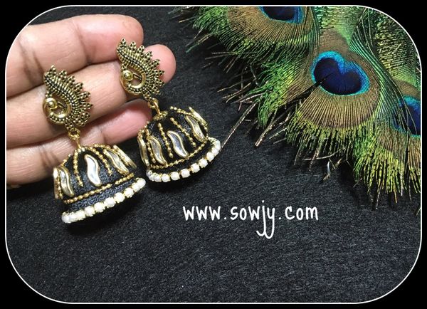 Black Designer Double Layer Silk Thread Jhumkas!!!!