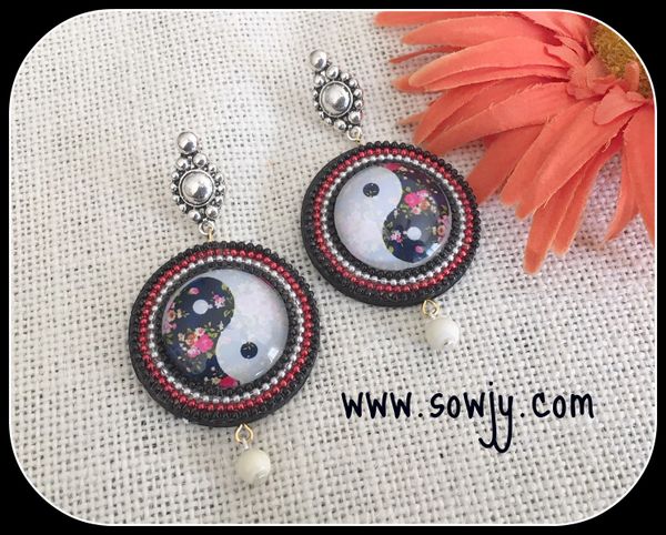 Trendy Floral Big Sized Earrings-Red ,Black and White!!!
