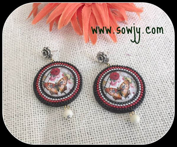 Lovely Floral Butterfly Earrings in Red,Black and White!!!!