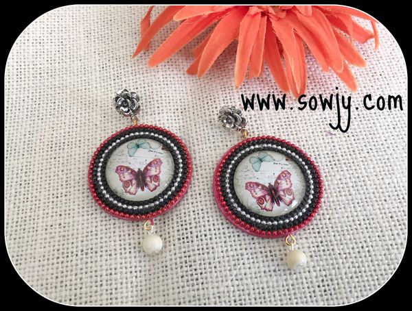 Red, Black and White Butterfly earrings-Large Size!!!!