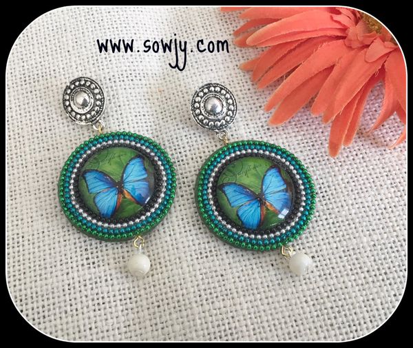 Blue and Green Butterfly Earrings-Large Size!!!!