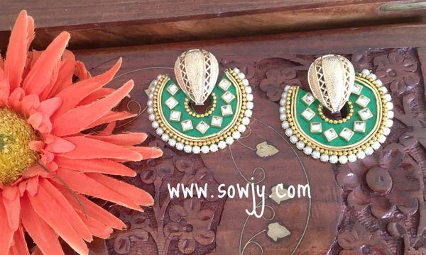 Grand Party Wear Green Chaandbali STone earrings !!!!