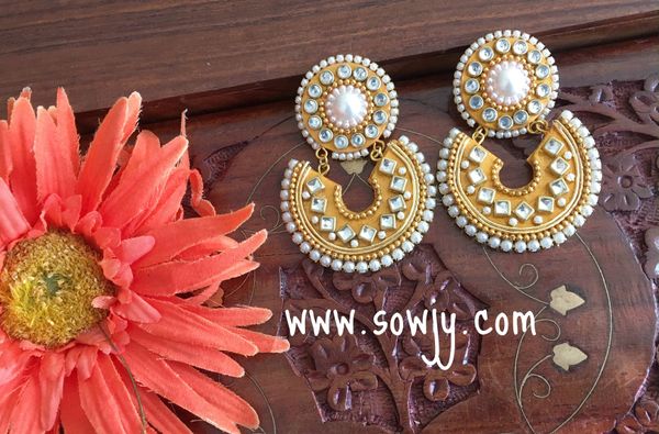 Grand Party Wear GOLD Chaandbali STone earrings !!!!