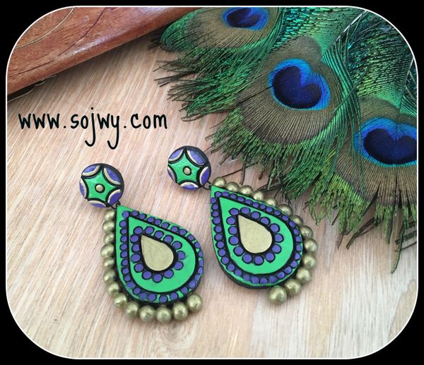 Tear Drop Shaped Long Terracotta Light Weighted earrings- Purple and Green!!!
