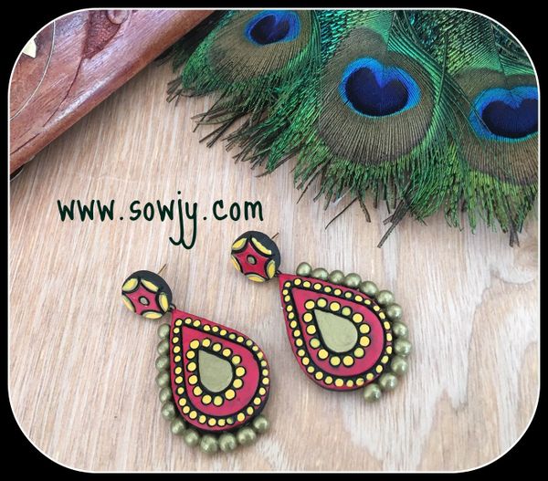 Tear Drop Shaped Long Terracotta Light Weighted earrings- Red and Yellow!!!