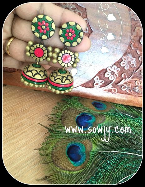 Very Grand Light Weighted Long Triple layer Jhumkas- Red,Green and Gold!!!